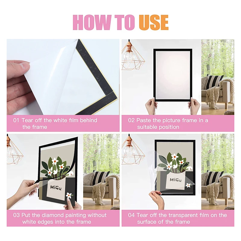 6PCS Magnetic Photo Frame Self-adhesive Flexibility PVC Diamond Picture Office Painting Photo Display Rack Wall Sticky 30*40CM