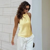 HXAO Top Women Halter Satin Women Tops Backless Corset Top Vest Yellow Pink Black Summer Elegant Sexy Tops Tank Vestidos - Image 3