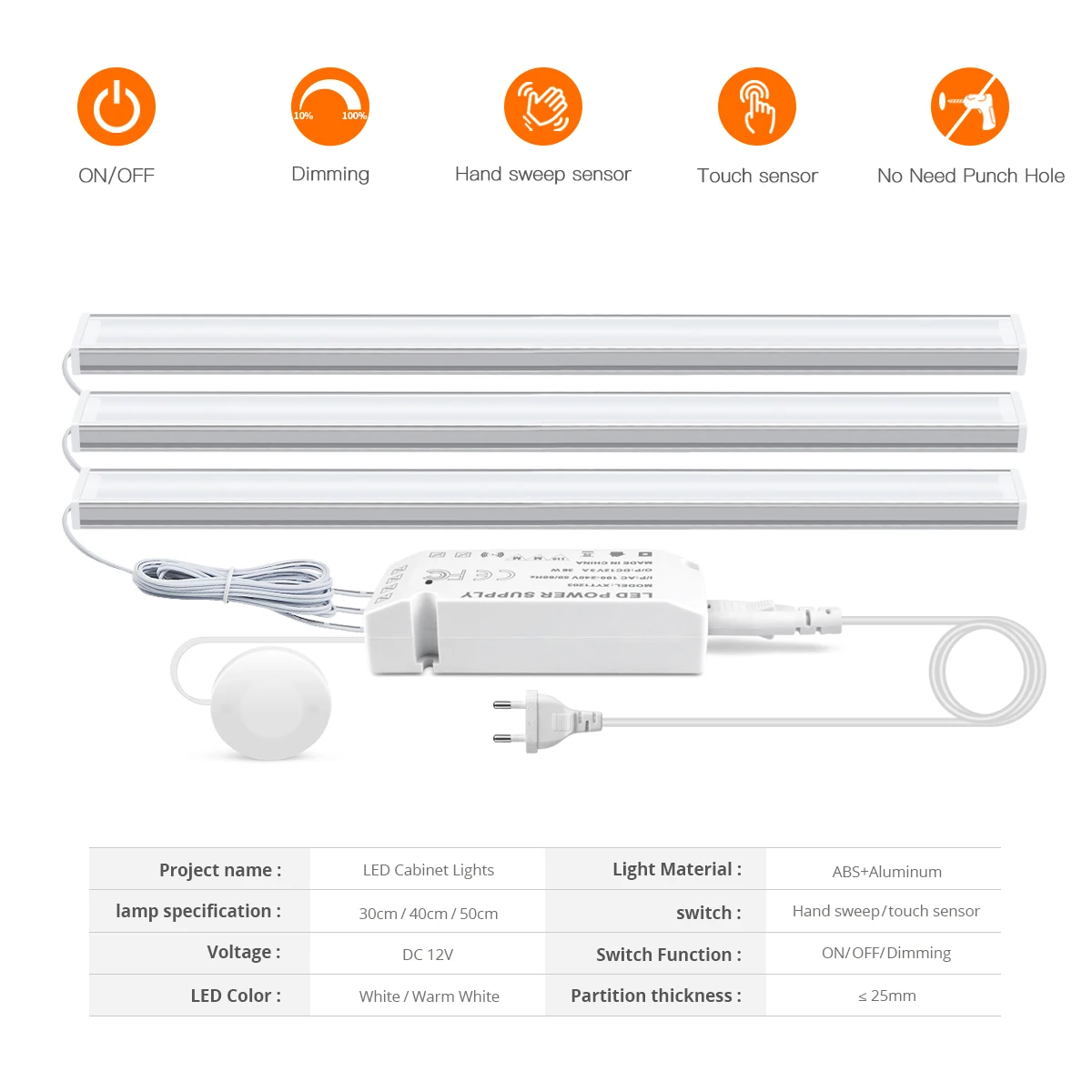 LED alluminio Hand Sweep Sensor interruttore tattile penetrabile luci a LED dimmerabili in legno Bar armadio da cucina armadio lampada da notte per armadio