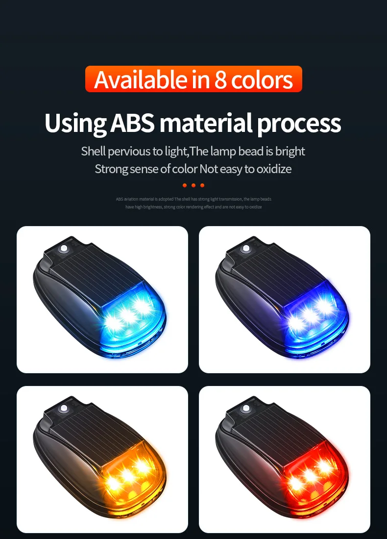 RGB LED-Stroboskoplichter, solarbetrieben, Warnleuchten für Flugzeuge, Hubschrauber, kabellose LED-Blitzleuchten für Auto und Motorrad – Detail 6