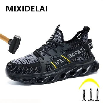 Mesh traspirante in estate Stivali antinfortunistici da lavoro Uomo Anti-smash Anti puntura Scarpe da ginnastica da lavoro Scarpe con punta in acciaio Scarpe protettive con lacci 1