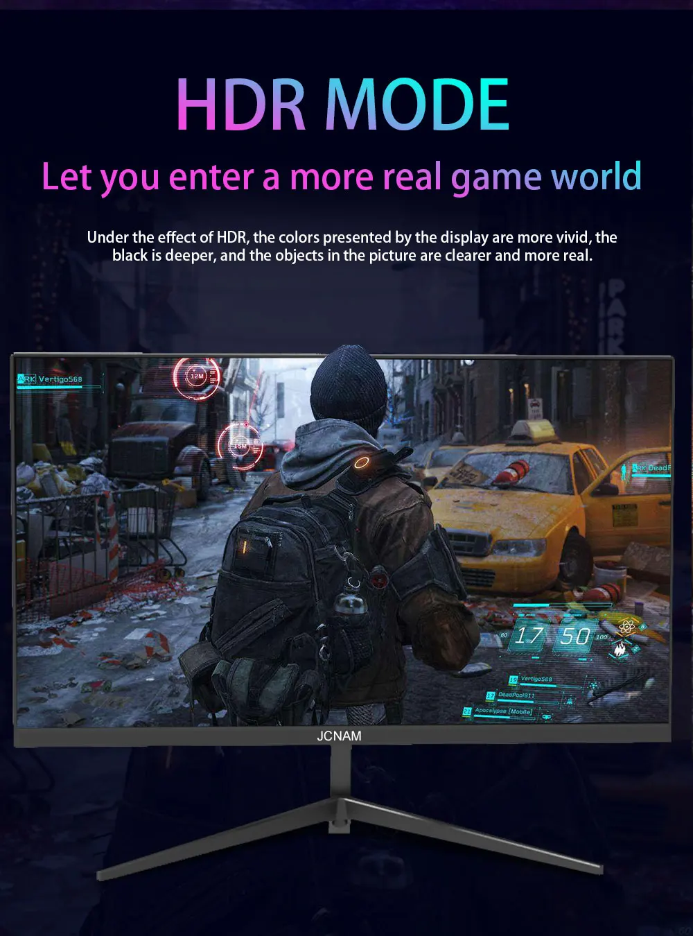 JCNAM Ŀ  ̸ LED ÷, ũž ǻ ȭ, 3000R 2560*1440 ػ 16:9, 27 ġ, 2k, 144hz