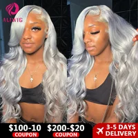 Perruque Lace Front Wig Body Wave Brésilienne Naturelle, Cheveux Humains, Couleur Gris Argent, 13x4, Pre-Plucked, Transparent HD, pour Femme 1