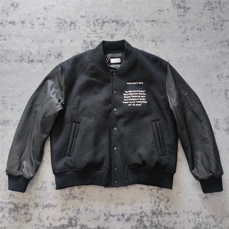 

New 2023 Men Pu Leather Rib Sleeve GRAILZ Embroidered Fashion High couple Baseball Coats & Jackets Abstract coat Motor Warm #230