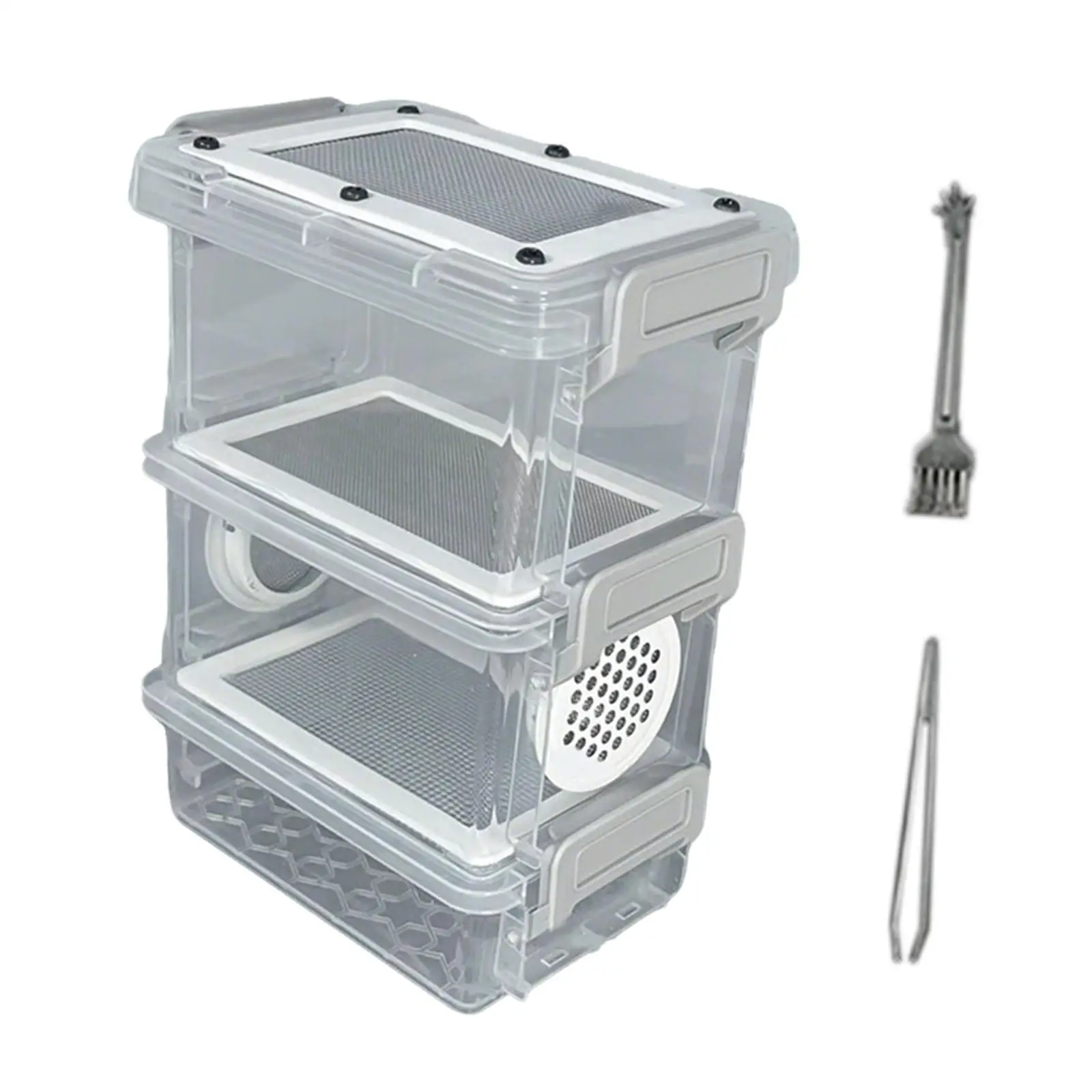 Mini Crickets Feeding Box Plastic Stainless Steel Breeding Case Animal Habitat for Mealworms Roaches and 