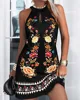Women Halter Floral Print Mini Loose Dress Summer Female Sleeveless Halter Beachwear Sundress SZE-ST23013 4