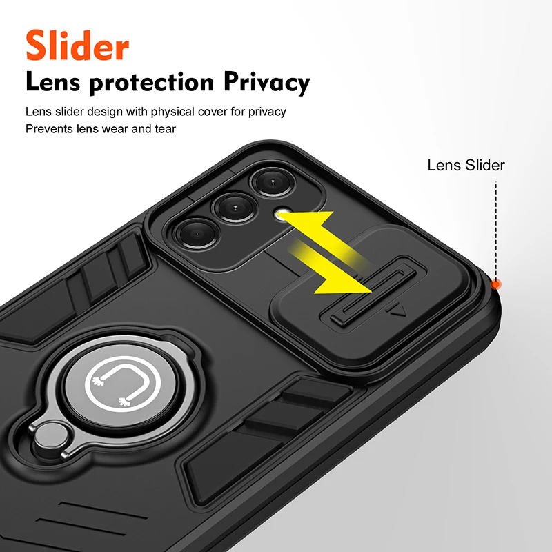 Shockproof Armor Phone Case with Magnetic Ring Holder and Wireless Charging Compatibility