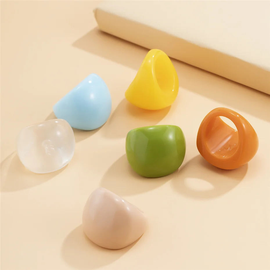 Ingemark Korea Neue Bunte Transparente Acryl Strass Harz Ring Geometrische Offene Ringe für Frauen Mädchen Partei Schmuck 2021 – Detail 14
