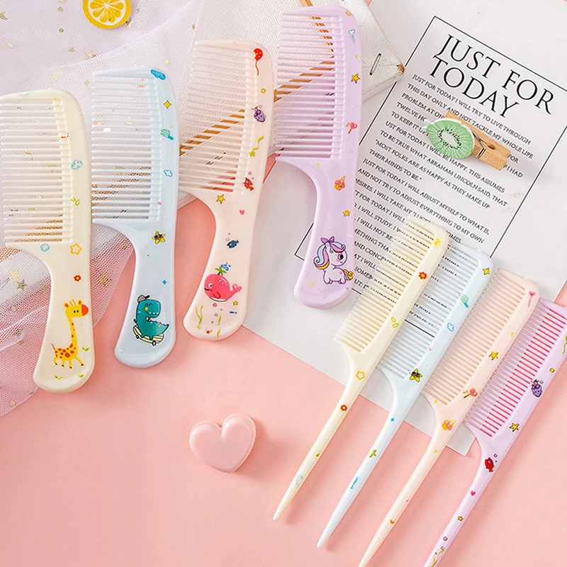 2Pcs/Set Cute Kids Hairdressing Comb Anti-static Pointed Tail Comb for Girls Whale Dinosaur Giraffe Unicorn Hair Cmb hair comb hair comb set