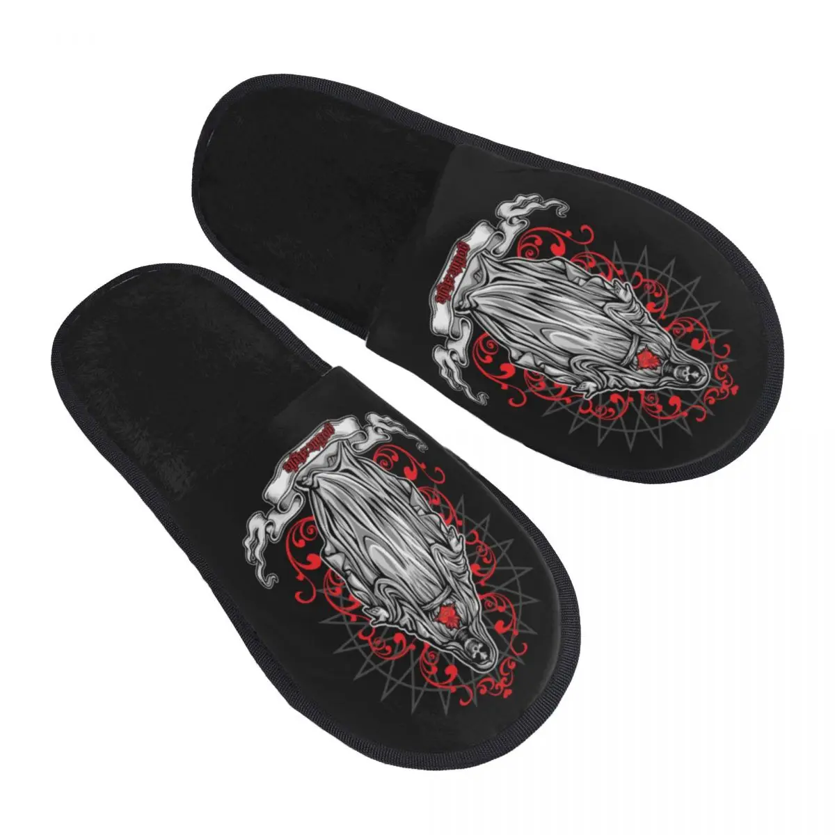 

Winter Slipper Woman Man Fluffy Warm Slippers Gothic Skeleton Santa Muerte House Slippers Shoes