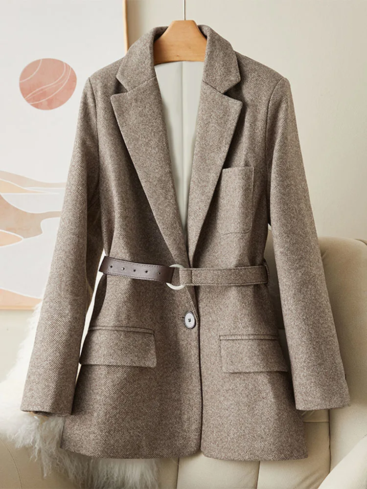 

EWQ Sweet Style Chic And Elegant Woman Jacket With Belt Woolen Pockets Single-breasted Female Blazer Autumn 2023 New 27SN3428