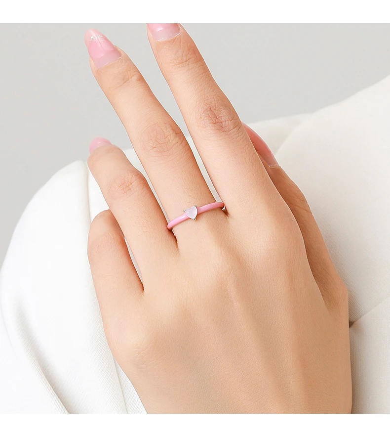 Modian 925 Sterling Silver New Design Pink Enamel Ring Trendy Heart Opal Stackable Jewelry For Women Party Fine Jewelry Gift Modian 925 Sterling Silver New Design Pink Enamel Ring Trendy Heart Opal Stackable Jewelry For Women Party Fine Jewelry Gift