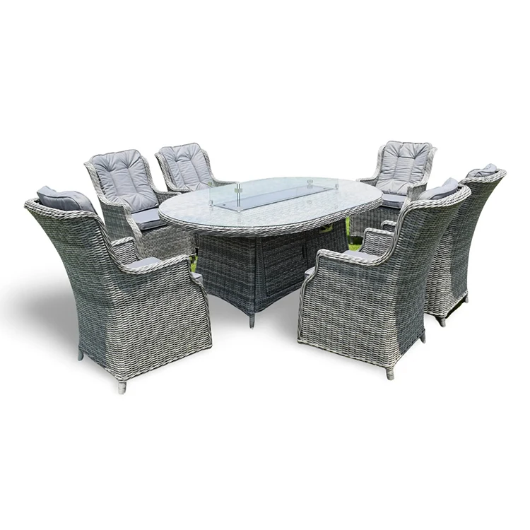 6-Seater Outdoor Garden Furniture Set Oval Firepit Dining with Rattan Garden Sets