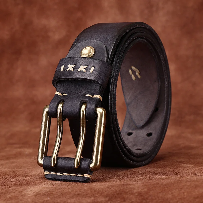 3.8CM Men High Quality Genuine Leather Brass Buckle Belt Luxury Designer Belts Men Pure Cowskin Fashion Strap Male Jeans for Man