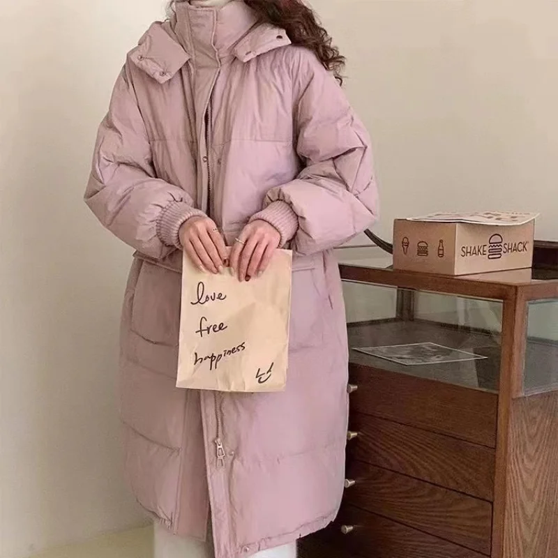 2023 New Women Down Jacket Winter Coat Female Long Parkas Loose Versatile Overknee Outwear Thick Solid Color Hooded Overcoat