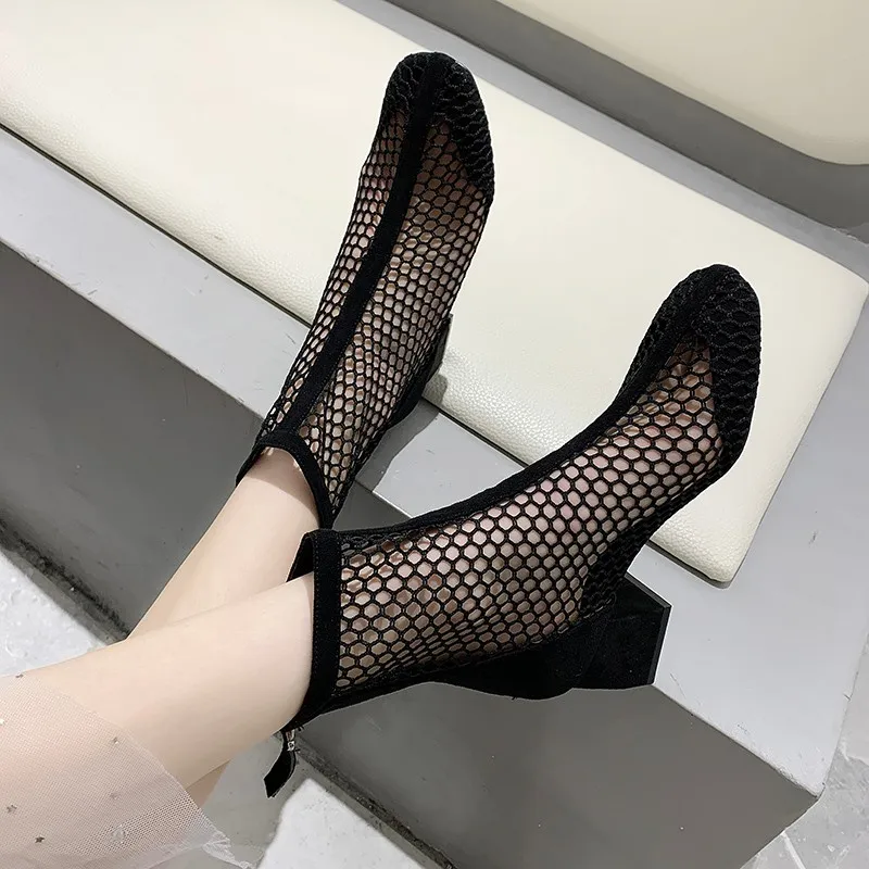 

2022 new women's shoes summer ankle boots high heels sexy sandals chelsea boots women's mid-heel mesh women's shoes black