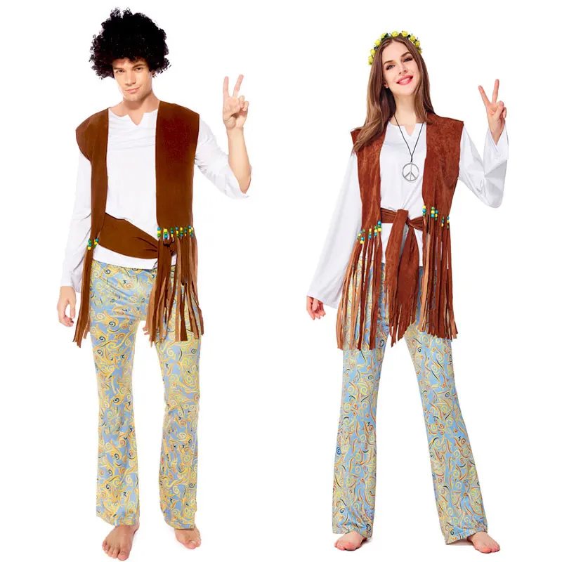 

Retro 60s 70s Disco Hippie Hippy Hip Hop Singer Costume Women Men Couple Halloween Purim Party Costumes Fancy Dress