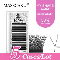 5pcs/Lot MASSCAKU 0.05 0.07mm Double Tip Y Shape Eyelash Extensions YY Style Super Soft Easily Grafting Eyelashes