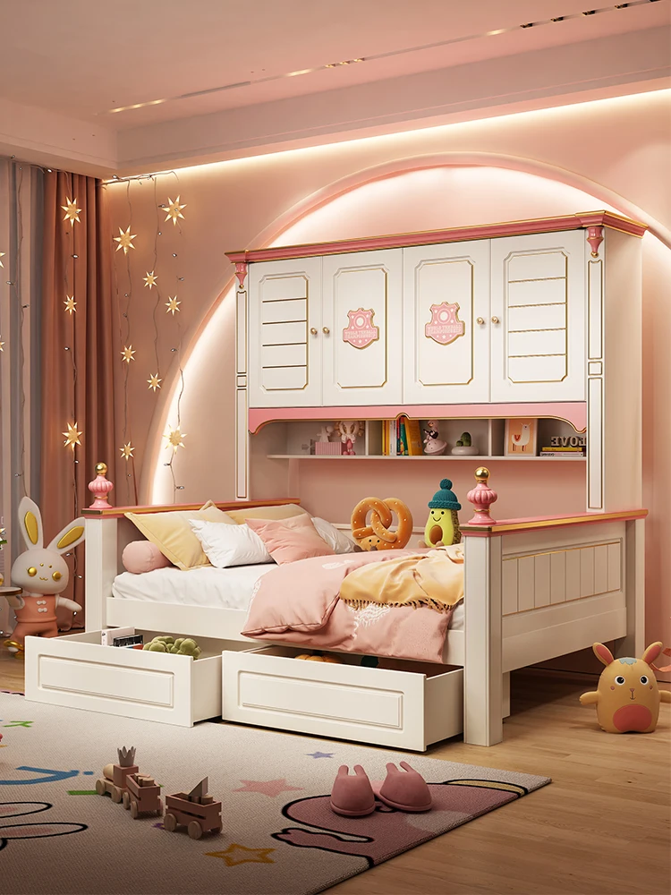 Children's Boys single 1.5 meters Children's Wardrobe combination bed Small apartment high box bedroom