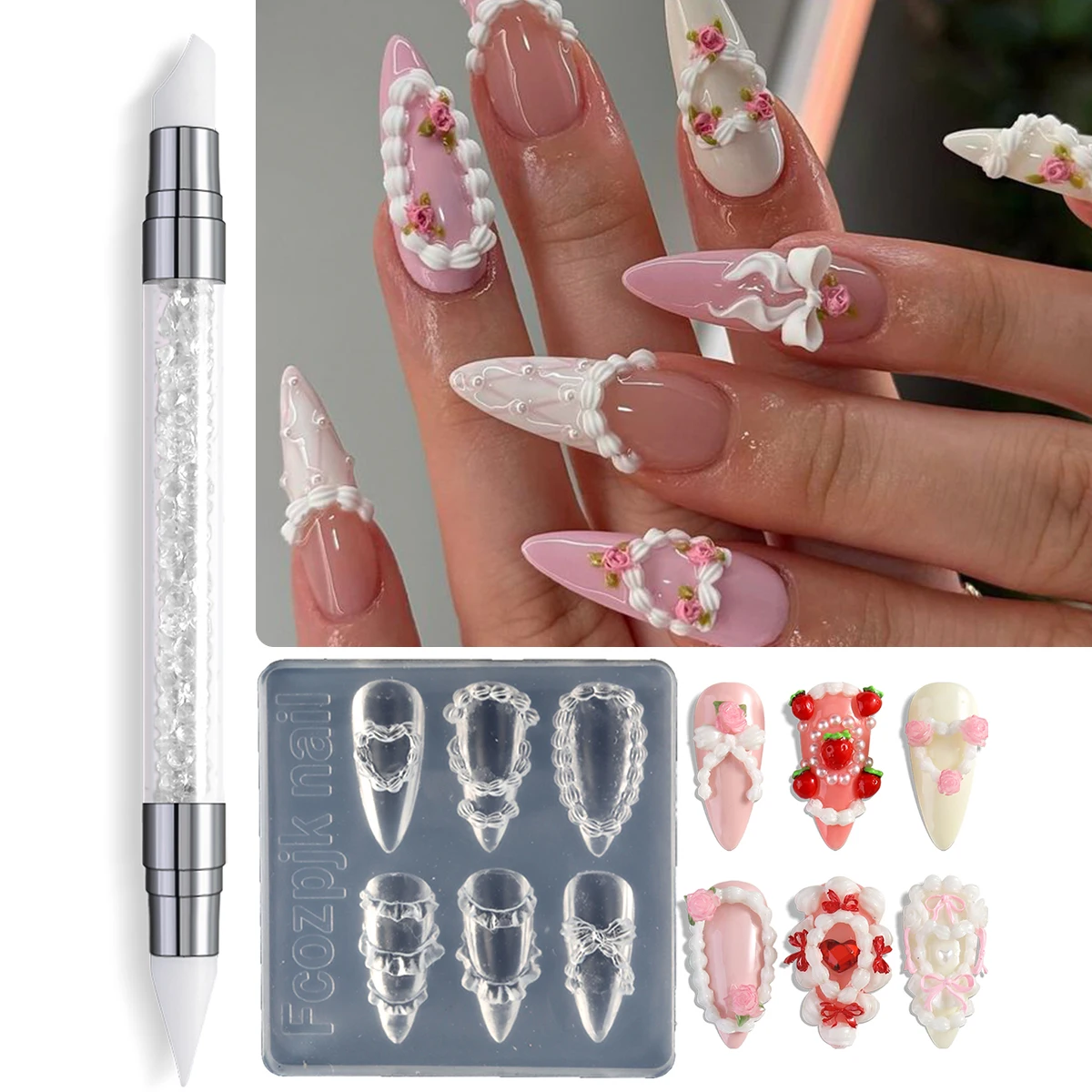 3D 실리콘 꽃 네일 조각 몰드 아크릴 백합 히비스커스 플로럴 스탬핑 플레이트 네일 스텐실 오엽 꽃 네일 템플릿