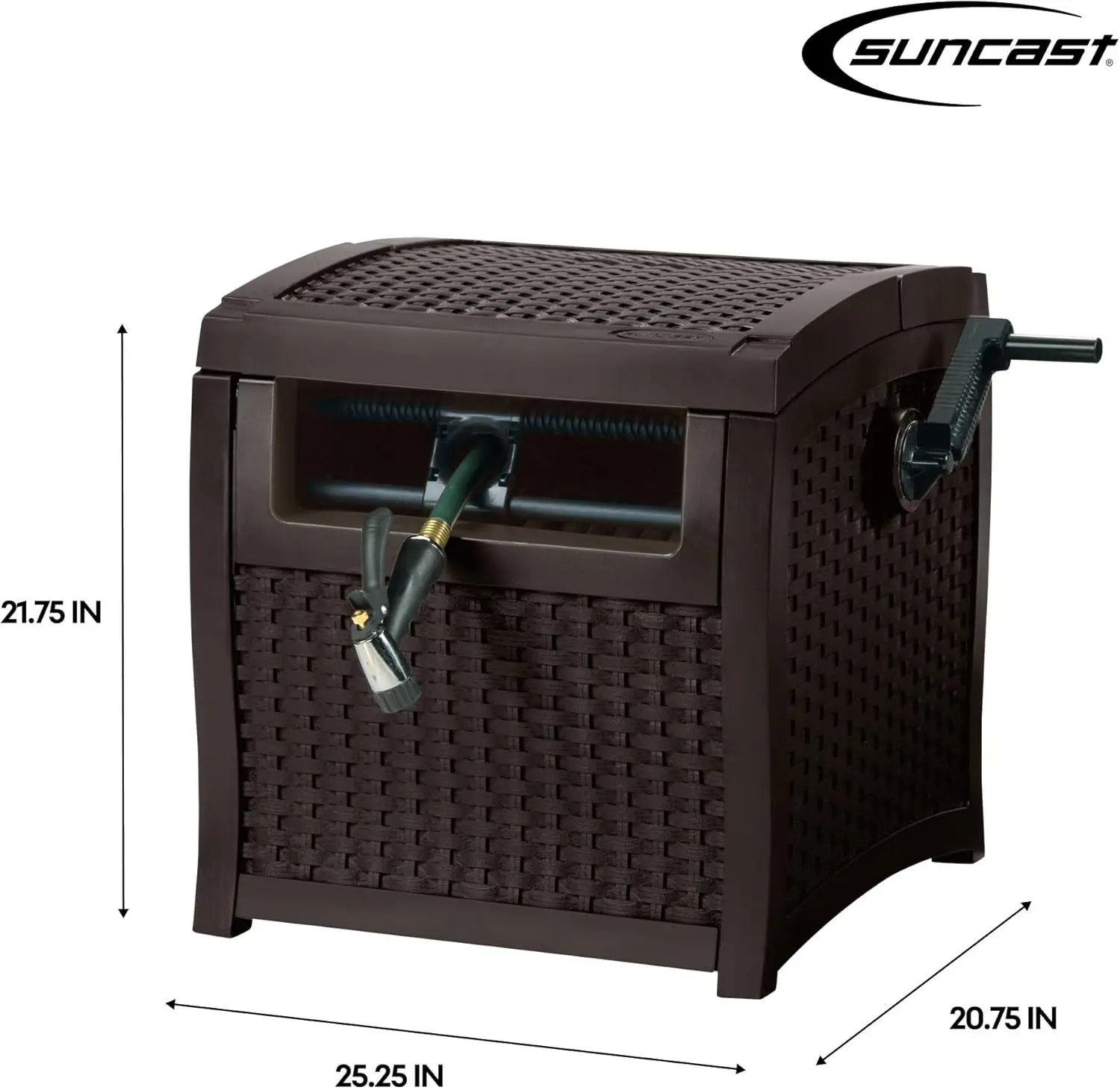 Hose Reel with Smart Trak Hose Guide, Water-Tight Connection, Durable Resin Construction, 225' Hose , Brown, Made in the USA