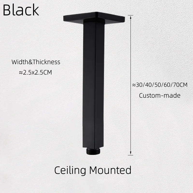 Description Picture 6 of itemCeiling Mounted Stainless Steel Bathroom Shower Head Extension Arm Tube 40/50/60/70CM Square Chrome Fixed Bar Accessories