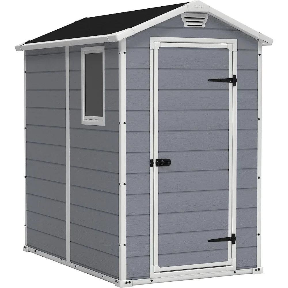 Manor 4x6 Resin Outdoor Storage Shed Kit-Perfect to Store Patio Furniture, Garden Tools Bike Accessories, Beach Chairs