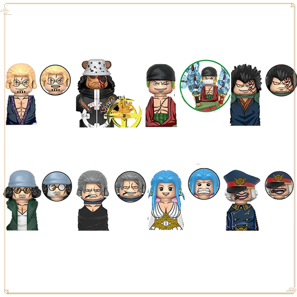 Anime Mini Action Figures Silvers Rayleigh Bartholemew Kuma Roronoa Zoro Monkey D Dragon Building Blocks Doll for Kids Toy Gift