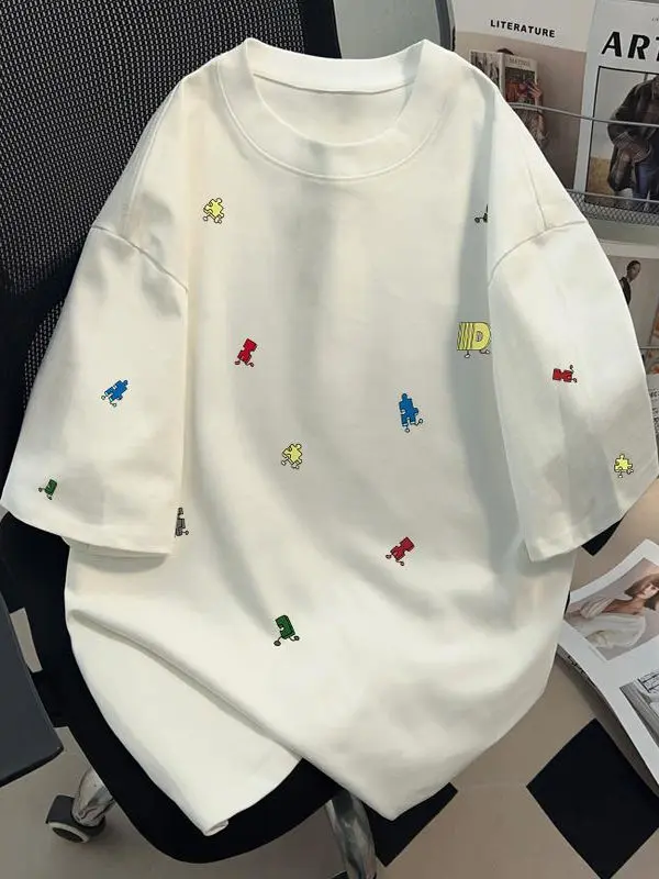 Fun Print Pure Cotton ort Sve T-irt ex Casual Wear Summer Top Guangzhou Thirteenth Fac Outlet Goods