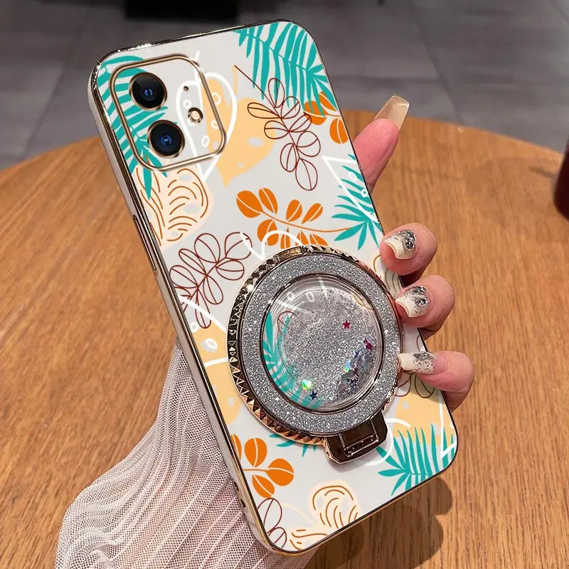Elegant Leaf Design Plating Phone Case Cover