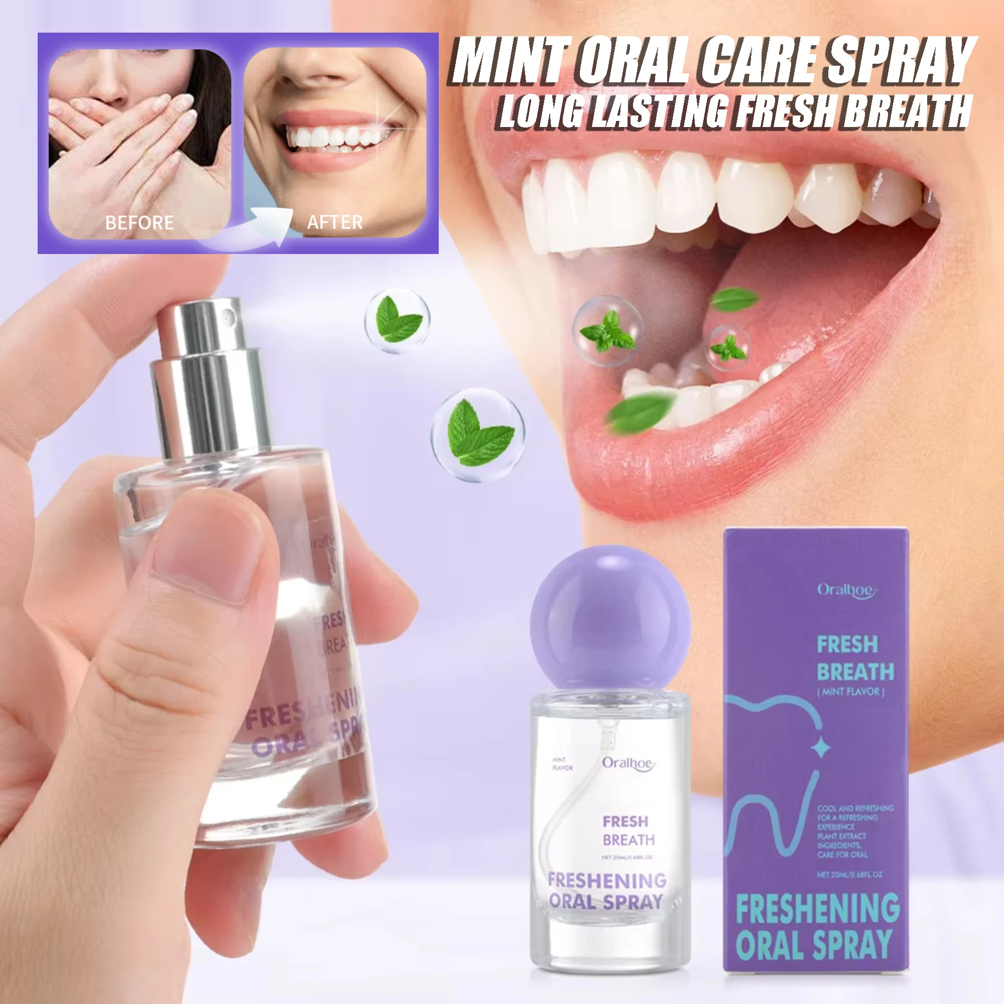 Spray buccal à la menthe longue durée, rafraîchisseur d'haleine portable pour adultes, produits de soins bucco-dentaires, vaporisateur de voyage, 20 ml