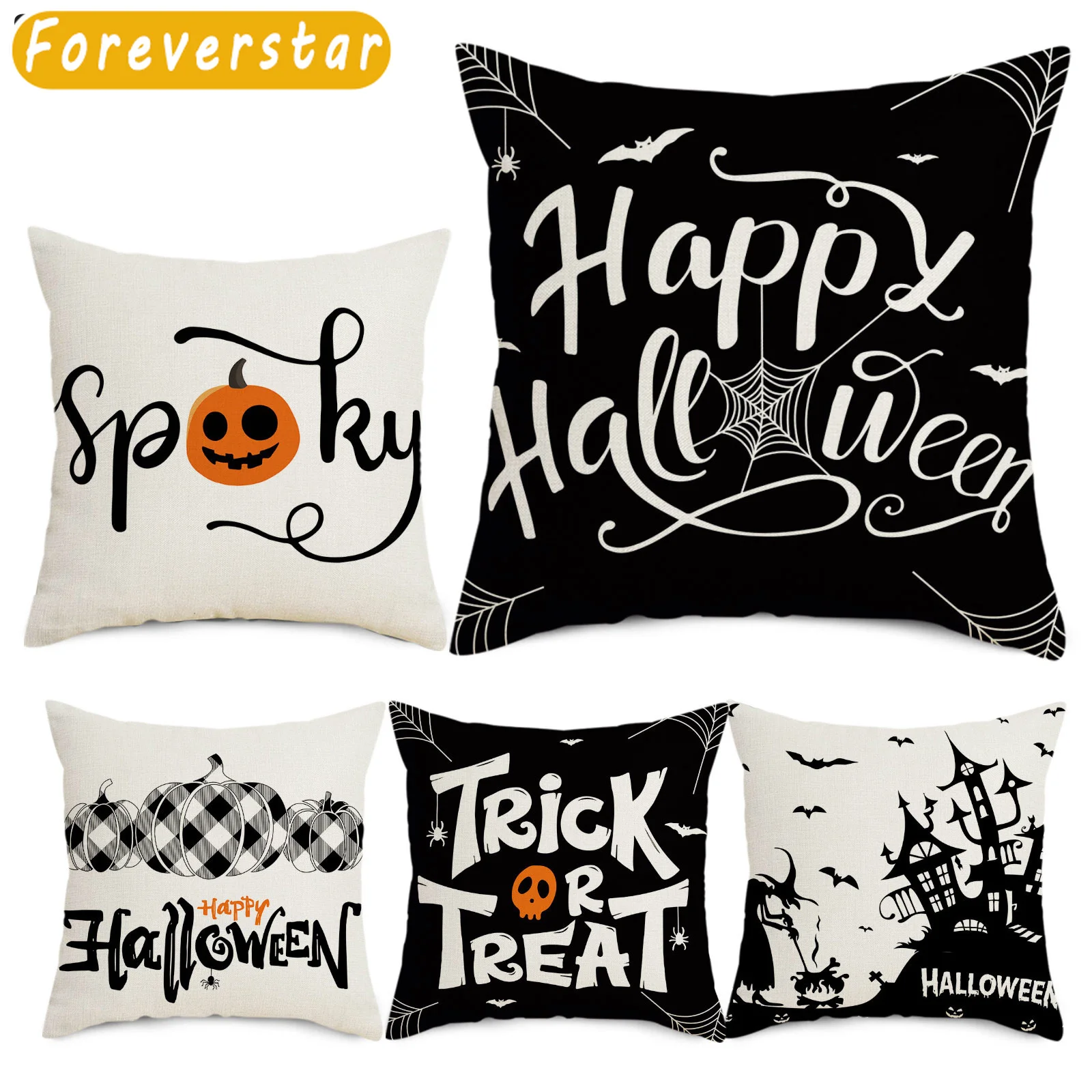 

Happy Halloween Cushion Cover Pumpkin Bat Ghost Printed Linen Pillow Cover Party Holiday DIY Decorations 45x45cm Funda Cojín