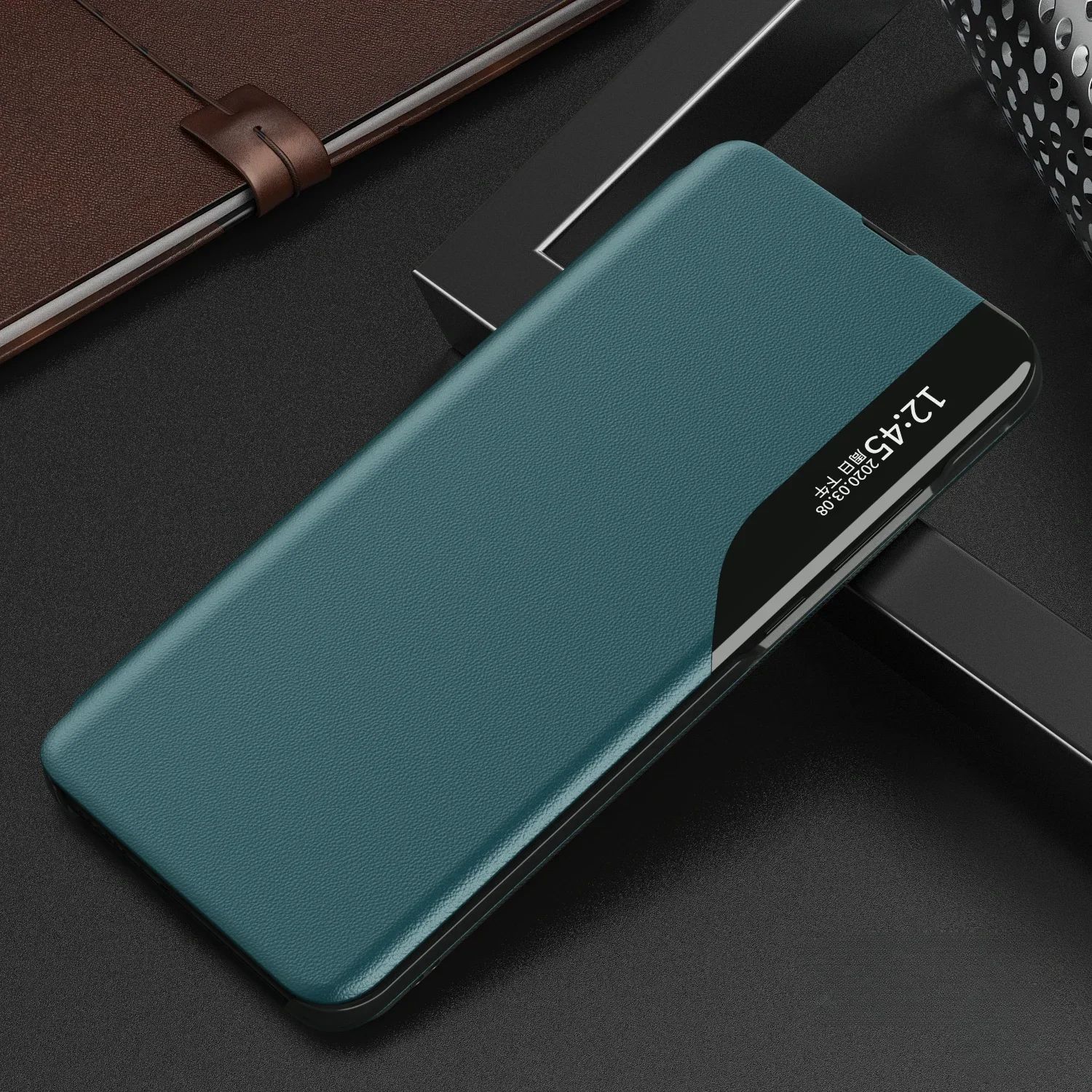 Magnetic Flip Phone Case with Window - Leather Cover and Holder, Anti-Fall Design