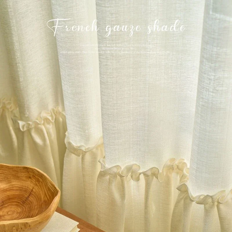 

Linen Textured Sheer Curtains White Ruffle Edge Shabby Chic Voile Window Curtain 1 Panel for Bedroom Living Room Light Filtering