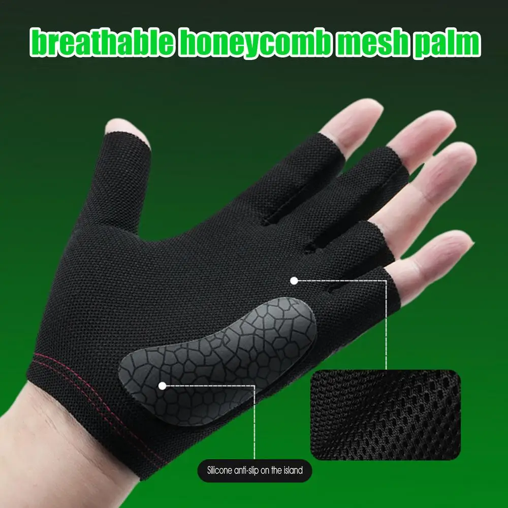 Description Picture 5 of item1Pc Billiards Glove Left Hand Three Finger Snookers Billiard Glove Non Slip Stickers Elasticity Billiard Cue Shooter Sport Glove