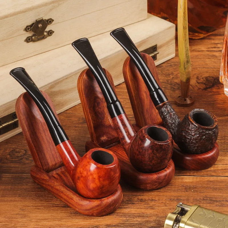 

Mini Handmade Solid Wood Pipe 3MM Filter Portable Smoking Pipe Bent Tobacco Pipe Old Style Smoke Tool