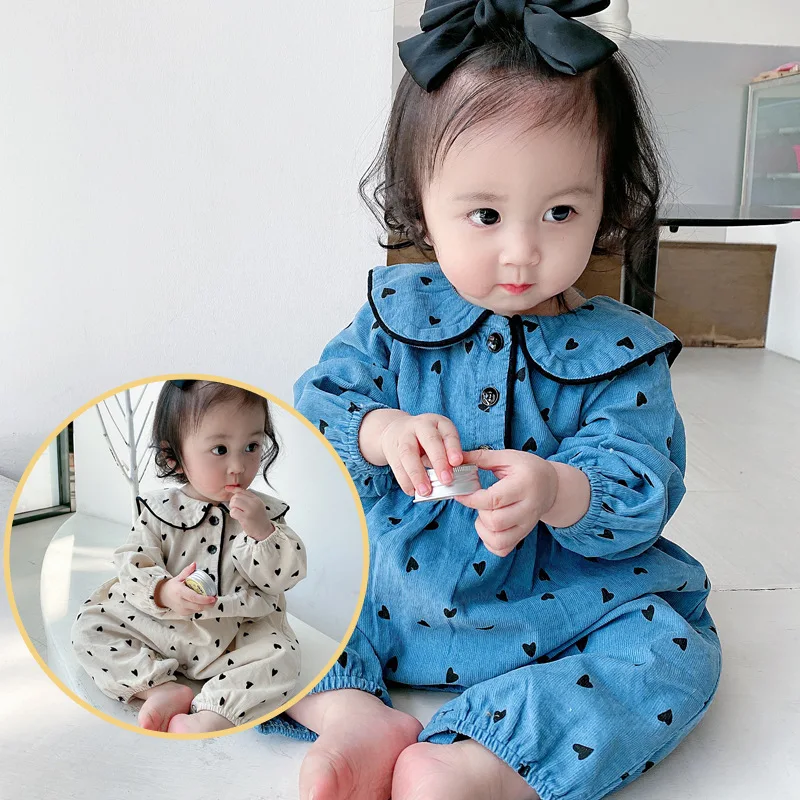 

Baby Girls Love Pattern Corduroy One Piece Coverall Jumpsuit Toddler Bodysuits Cotton Infant Outfit Rompers 0-36 Months