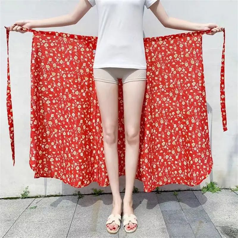 

Summer Floral Skirt New Lace Up Chiffon One Piece Wrap Dress Holiday Sun Protection Beach Skirts Women
