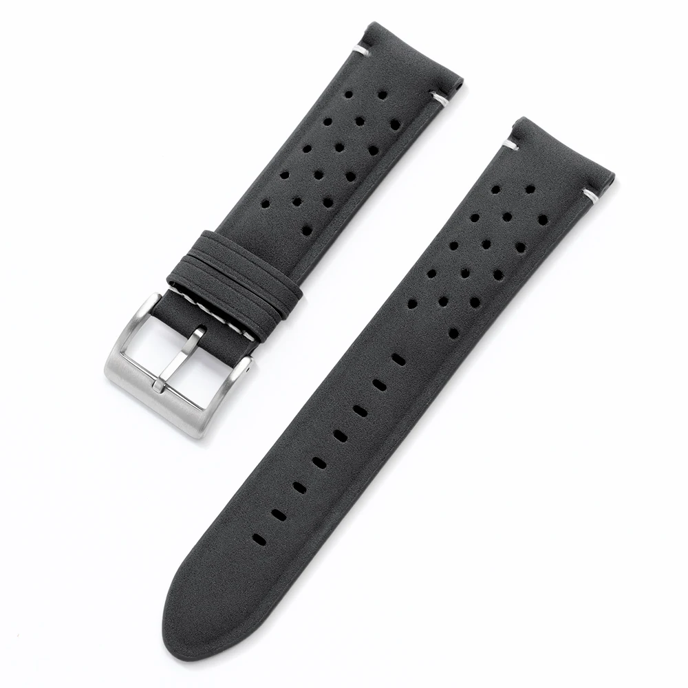 Vintage Matte Leather Racing Watch Straps - Gray, Black, Brown Porous and Breathable Men’s Watchband