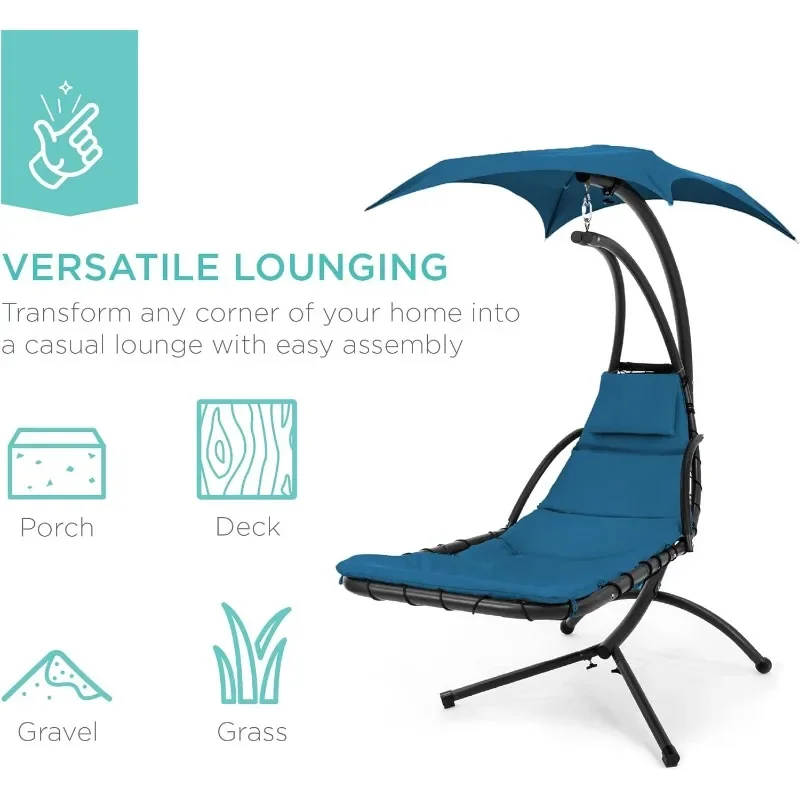 Best Choice Products Outdoor Hanging Curved Steel Chaise Lounge Chair Swing w/Built-in Pillow and Removable Canopy 5 Best Choice Products Outdoor Hanging Curved Steel Chaise Lounge Chair Swing w/Built-in Pillow and Removable Canopy 5