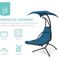 Best Choice Products Outdoor Hanging Curved Steel Chaise Lounge Chair Swing w/Built-in Pillow and Removable Canopy 5