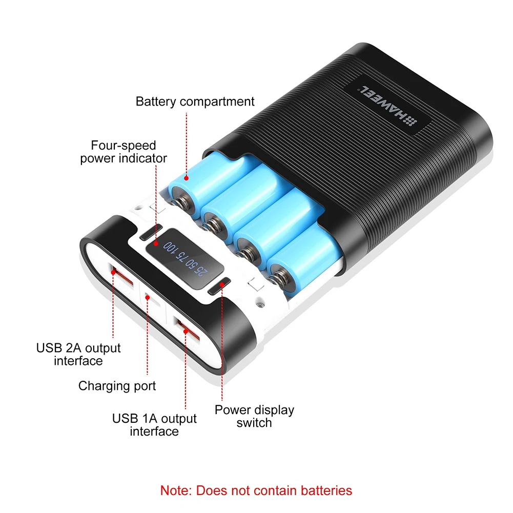 18650 배터리 박스 케이스, DIY 보조배터리 듀얼 USB 충전기 쉘, QC3.0 충전, DIY 쉘 C 타입 PD 디지털 디스플레이, 10000mAh, 4 슬롯
