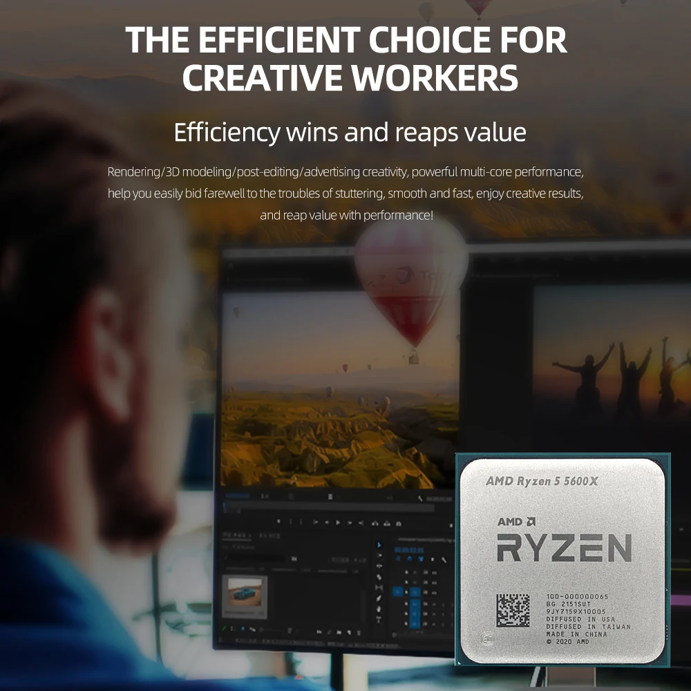 AMD Ryzen 5 5600X R5 5600X 3.7 GHz Six-Core twelve-Thread 65W CPU Processor L3 = 32M 100-000000065 Socket AM4 no fan