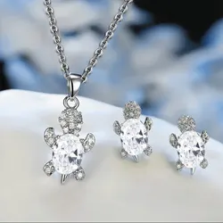 Elegant Turtle-Shaped Multi-Color Glass Diamond Jewelry Set in Silver-Plated Finish (White)