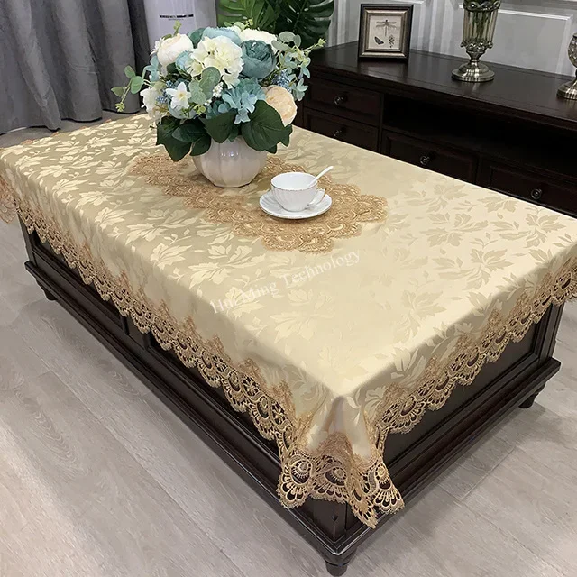 QsyyHome - Mantel Rectangular De Encaje Dorado Con Bordado En Forma De
