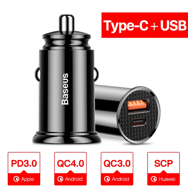 65 watt charger phone Baseus USB Car Charger Quick Charge 4.0 QC4.0 QC3.0 QC SCP 5A PD Type C 30W Fast Car USB Charger For iPhone Xiaomi Mobile Phone quick charge 3.0 Chargers