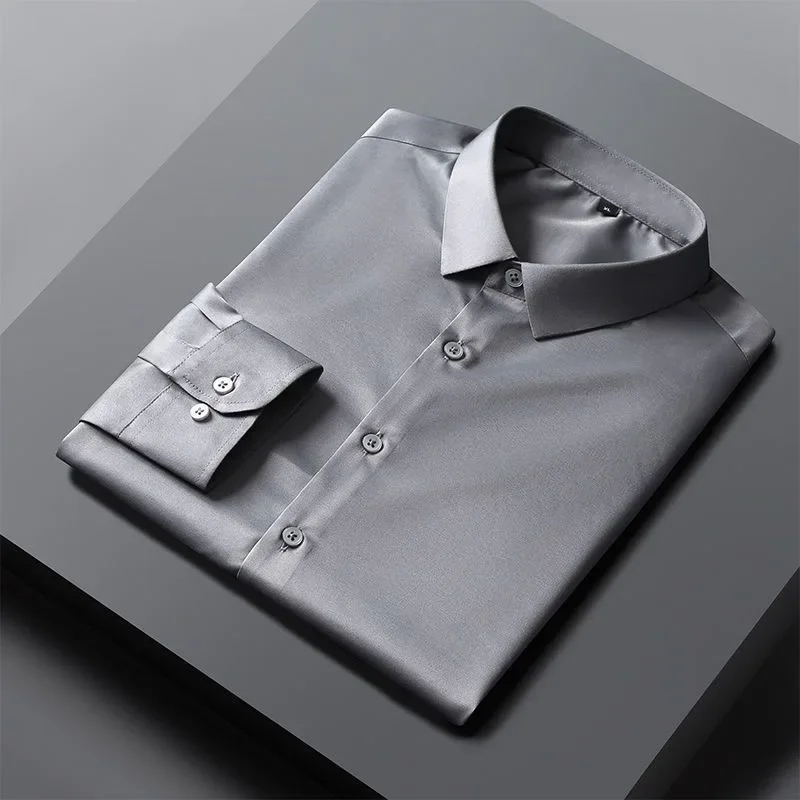 

Gray high-end ice silk shirt men's long-sleeved work clothes no-iron anti-wrinkle groom's wear