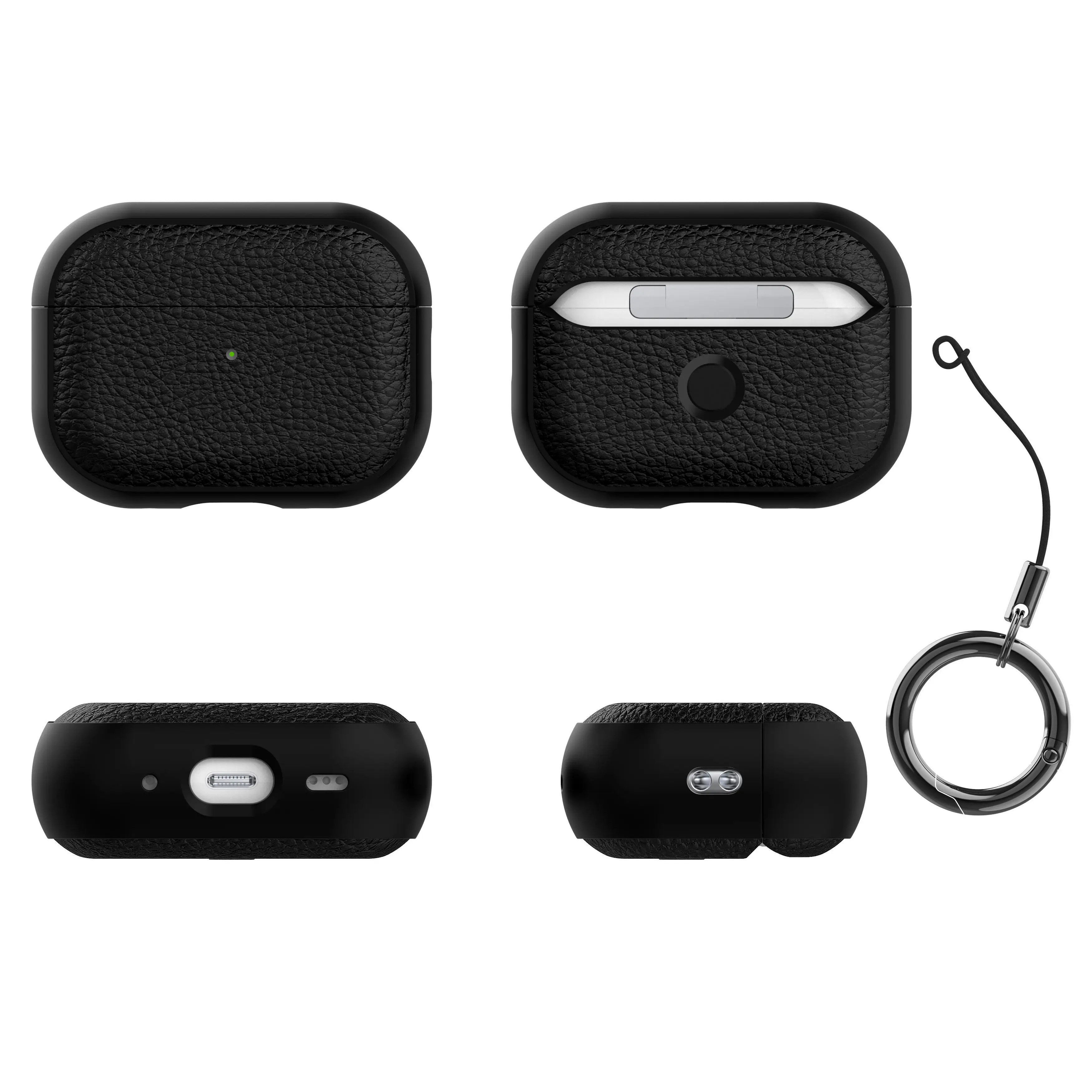for Airpods Pro 2 Pro Airpods 1 2 3 Leather Case Cover with Keychain Protective Case Cover Skin for Men Women, Front LED Visible