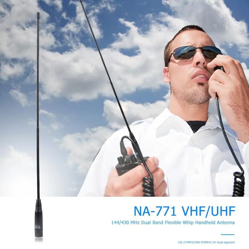 1pcs NA-771 듀얼 밴드 144/430MHZ SMA-M 남성 안테나 블랙 심플 및 2.15dBi 10W Yaesu BAOFENG Vertex Radio 38cm용
