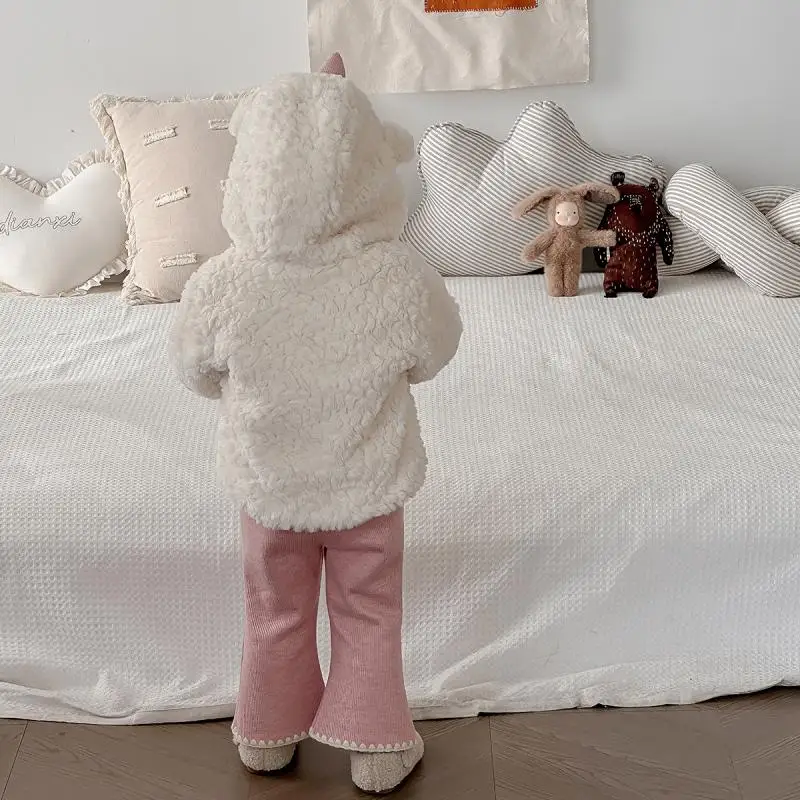 Baby Girl Winter Clothes Kids Girls Hooded Zip Coat Cute Solid Color Top Children Casual Pants Sisters Matching Clothing